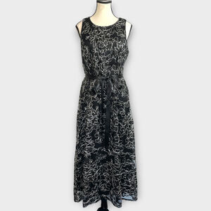 Alex & Eve Midi Cocktail Dress 8 Black Silver Old Hollywood Black Tie Chic